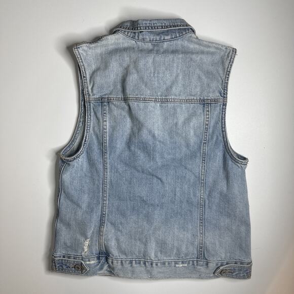Abercrombie & Fitch Distressed Denim Vest M Vintage Blue Jean Biker Grunge - Picture 2 of 8